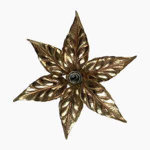 Florentine Brass Floral Wall Sconce by Willy Daro for Massive Lighting, 1970s