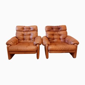 Set of Coronado Armchairs with Leather Upholstery and High Backrest by Afra & Tobia Scarpa for C&b Italia, 1966