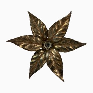 Florentine Brass Floral Wall Sconce by Willy Daro for Massive Lighting, 1970s