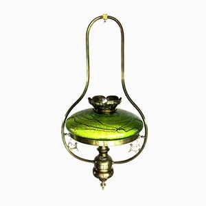 Antike österreichische Jugendstil Lampe mit Glasschirm