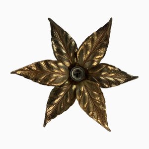 Florentine Brass Floral Wall Sconce by Willy Daro for Massive Lighting, 1970s