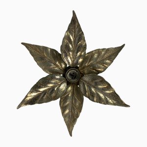 Florentine Brass Floral Wall Sconce by Willy Daro for Massive Lighting, 1970s