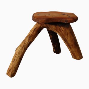 Taburete brutalista de madera, Francia, años 60