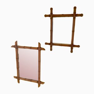 Small Vintage Faux Bamboo Mirrors in Glass, 1920, Set of 2