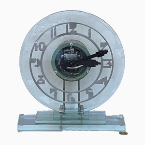 Orologio a pendolo elettrico Art Déco in vetro trasparente di Ato, Francia, anni '30
