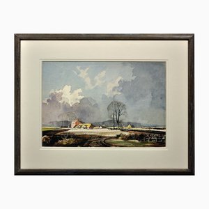 Rowland Hilder, La prima neve d'inverno in una fattoria del Kent, anni '70, Acquerello