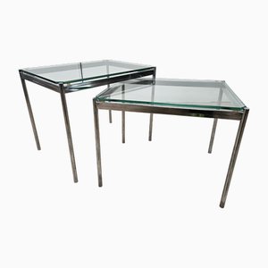 Mid-Century Coffee Tables in Steel and Clear Glass, 1970, Set of 2
