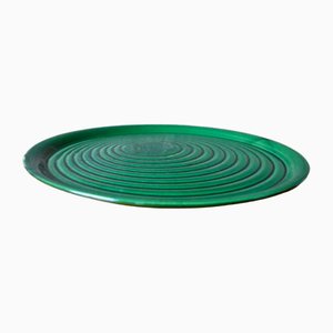 Große grüne Vintage Keramik Kuchenform, 1950