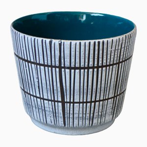 Gestreifter Vintage Blumentopf aus Keramik
