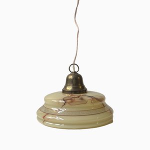 Plafonnier Scandinave Fonctionnaliste en Laiton et Verre Marbre, 1940s