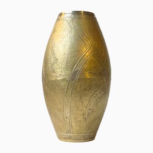 Vintage Art Deco Style Torpedo Vase in Etched Brass