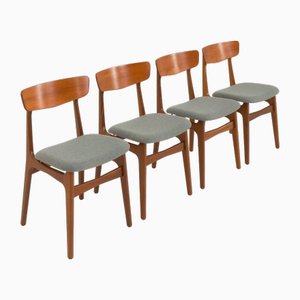 Dänische Mid-Century Teak Stühle aus Wolle, 1960er, 4er Set