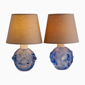 Blaue Mid-Century Tischlampen von Börne Augustsson für Åseda, Schweden, 2er Set