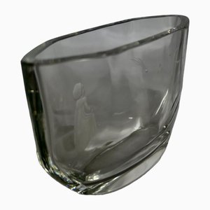 Vintage Crystal Girl Wishing on the Moon Hand Etched Vase from Orrefors, Sweden, 1960s