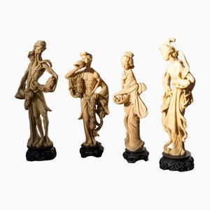 Vintage Hand-Carved Oriental Resin Sculptures, 1970s, Set of 4