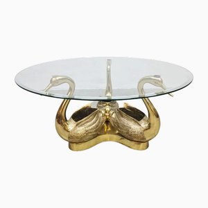Table Basse Cygne Hollywood Regency Vintage en Laiton, 1970s