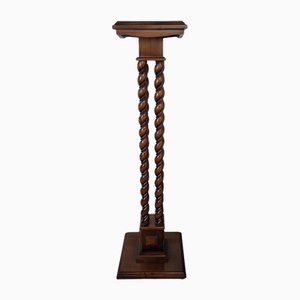 Mid-Century Italian Walnut Barley Twist Turned Pedestal Plant Stand, 1960s