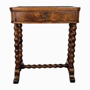 Vintage Italian Carved Wood Bobbin Barley Twist Legs Sewing Table, 1940s