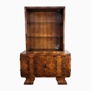Mueble bar italiano Art Déco de madera nudosa de nogal, años 40
