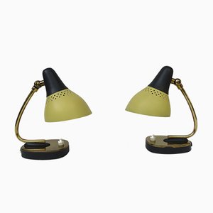 Lampes de Bureau en Laiton Laqué Jaune et Noir, Italie, 1950s, Set de 2