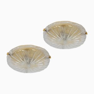 Round Murano Amber Sunburst Flushmount attributed to Hillebrand, Germany, 1970s