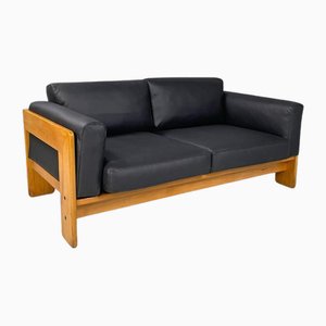 Mid-Century Modern Italian Black Faux Leather Sofa Bastiano Scarpa Gavina, 1960s