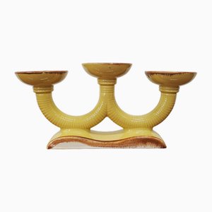 Art Deco Ceramic 3-Arm Candleholder, France, 1950s