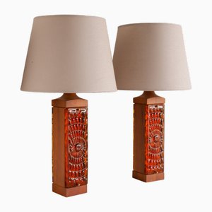 Große skandinavische Mid-Century Tischlampen aus Teak & Glas von Hovmantorp, 2er Set
