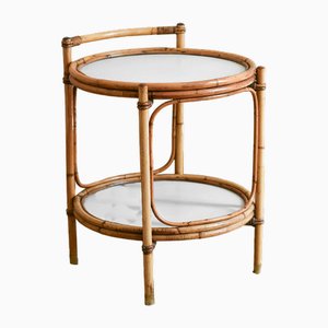 Service Table in Bamboo with White Lacquered Shelves and Brass Feet, 1970