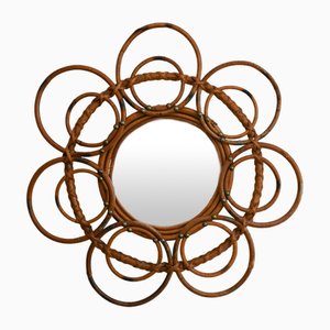 Miroir Sunburst Flower en Rotin, France, 1960s