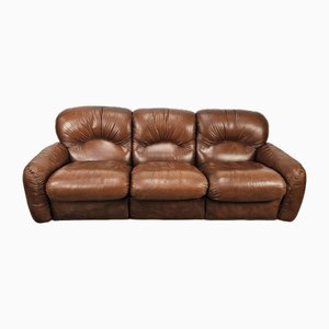 Three-Seater Club Sofa in Brown Leather, 1970