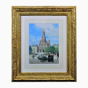 Victor Gabriel Gilbert, The Church of the Holy Trinity, Place De La Trinite, Paris, 1890s, Gouache & Watercolor & Paper, Framed