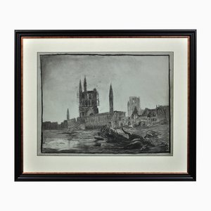 Leopold Halvoet, World War 1 Ww1 Trench Art, Belgian Soldier, Arras, France, 1915, Charcoal & Paper, Framed