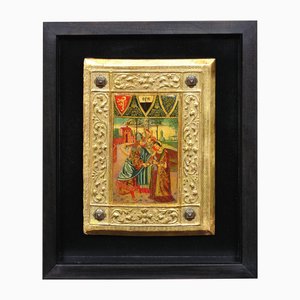 Icilio Federico Joni, Reliure de Couverture de Livre Tavolette Peinte, Doré et Bois, 1890s, Huile & Cèdre & Gesso