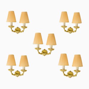 Art Deco Wall Lamps with Fabric Shades, Vienna, 1920s, Set of 5