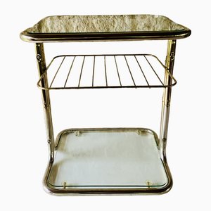 Brass & Glass Side Table with Magazine Rack, 1970s