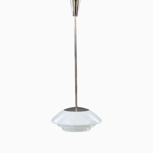 Big Bauhaus Nickel Pendant with Original Glass Shade, Germany, 1920s