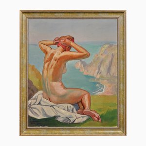 Raymond Moritz, A Liberated Lady on the Cliffs, 1942, Oil on Canvas, Framed