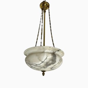 Vintage Art Deco Pendant in Alabaster and Brass, 1940s
