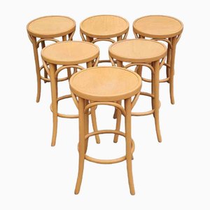 Sgabelli da bar Mid-Century moderni in legno curvato, Italia, anni '80, set di 6