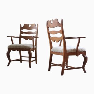 Fauteuils Brutaliste Vintage Razorblade en Chêne par Henning Kjærnulf, 1960s, Set de 2