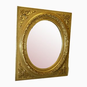 Large French Gilt Oval Panel Mirror, 1890s