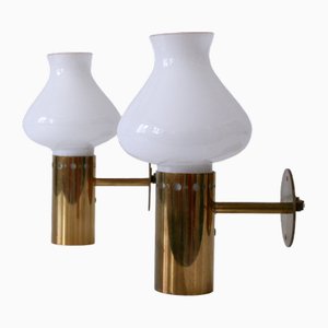 Mid-Century Modern Wandleuchten aus Messing & Glas, Schweden, 1950er, 2er Set