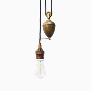 Lampe à Suspension Poulie Vintage en Laiton, France