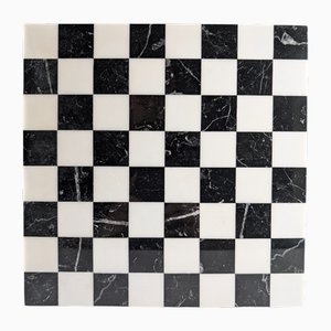 Scacchiera in marmo bianco e nero di Pietra Dura, anni '70