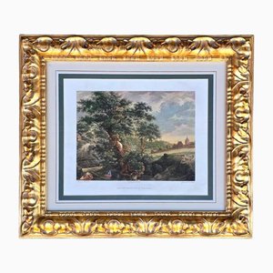 Léonor Simon Desaulx, Paesaggio di campagna con albero e villaggio, 1810, vetro, legno e carta, con cornice