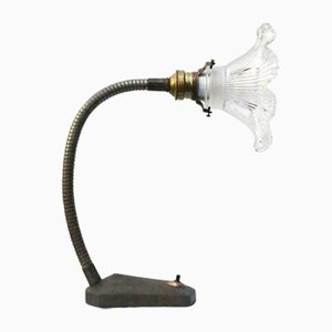French Holophane Glass Cast Iron Table Desk Lamp