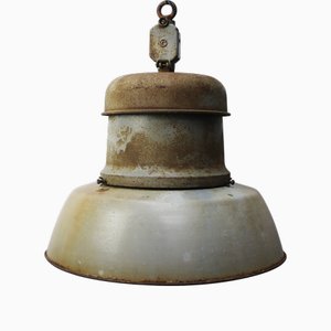Industrielle Vintage Hängelampen aus Gusseisen in Hellgrau mit Emaille von Pötter & Schütze GMBH