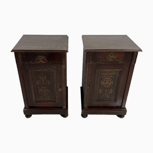 Vintage English Edwardian Bedside Tables with Inlays, 1930s, Set of 2