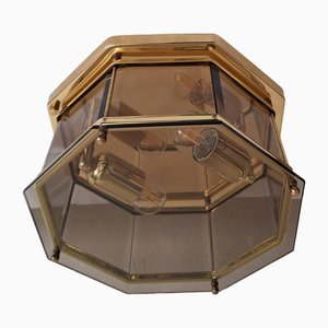 Vintage German Ceiling Lamp with Brass Frame and Partly Tinted Glass Panes from Holtkötter, 1980s